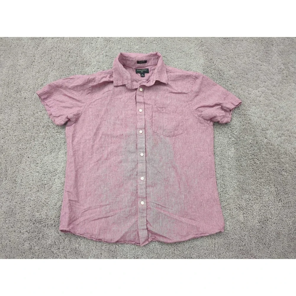 Banana Republic Button Up Shirt Mens XL Pink Slim Fit 55%‎ Linen Pockets Casual